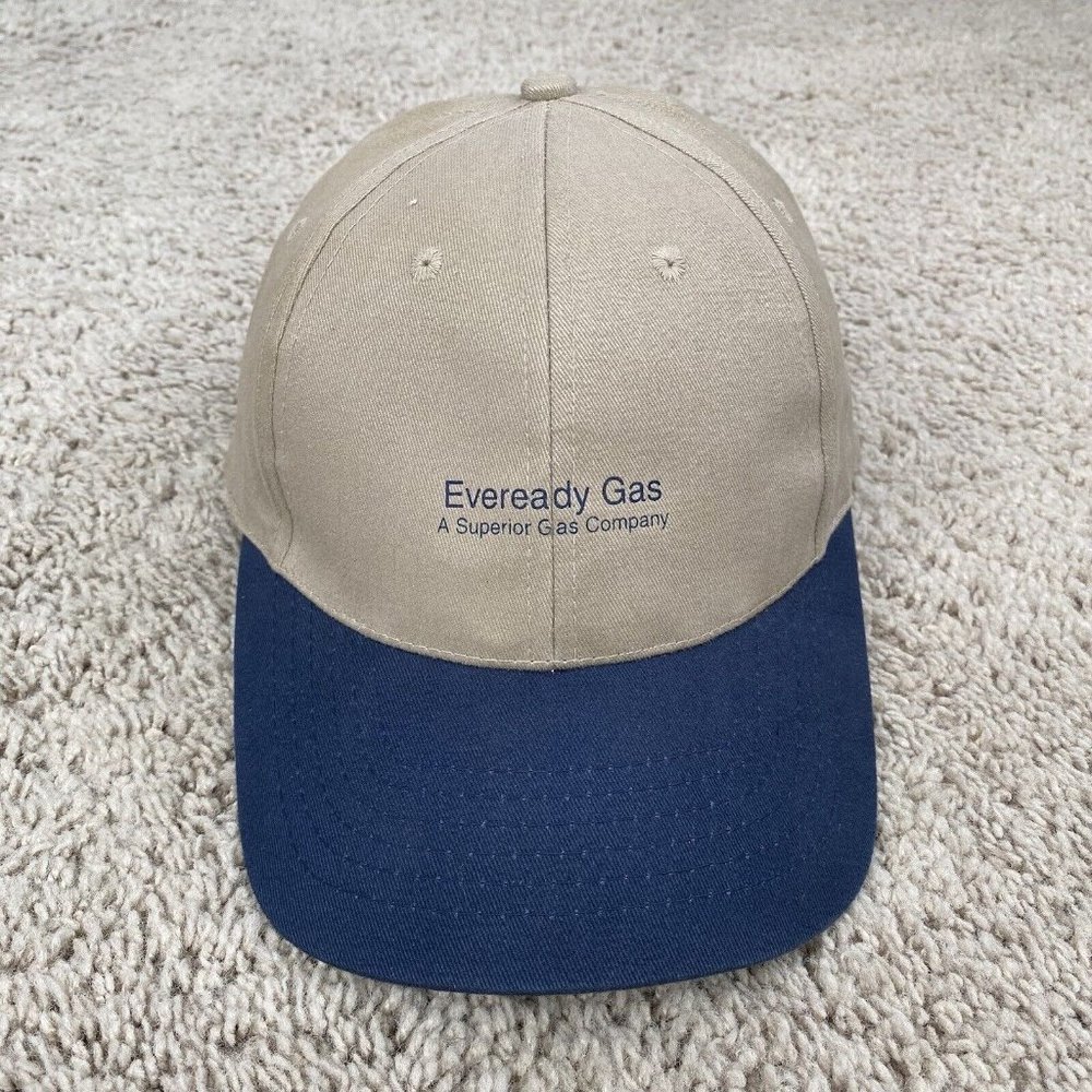Vintage RCC Koozie Eveready Gas Hat A Superior Gas Co Beige Blue Strapback‎ Cap